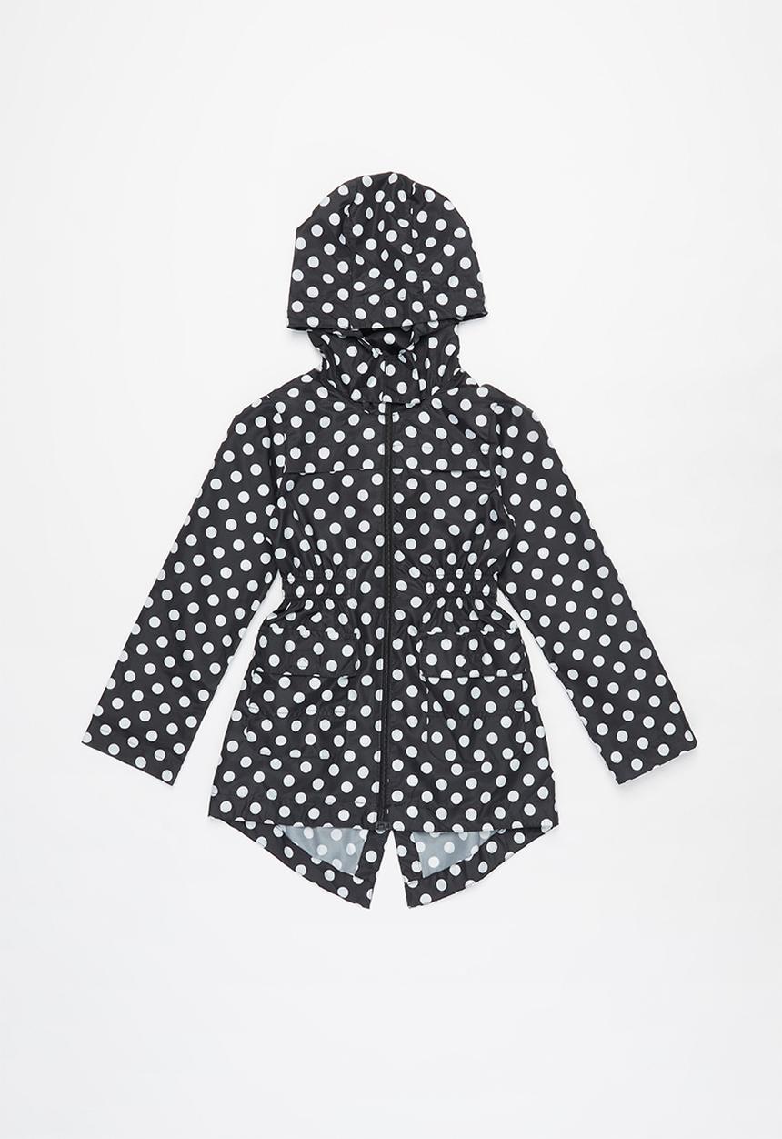 Ruby Tuesday - All over print detachable hood mac coat - black & white
