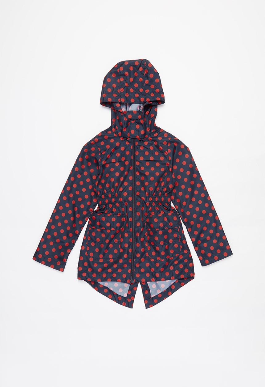 Ruby Tuesday - All over print detachable hood mac coat - navy & red