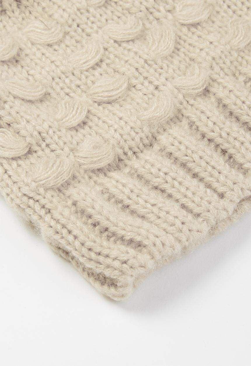 Baby Star - Single faux fur pom pom beanie - beige