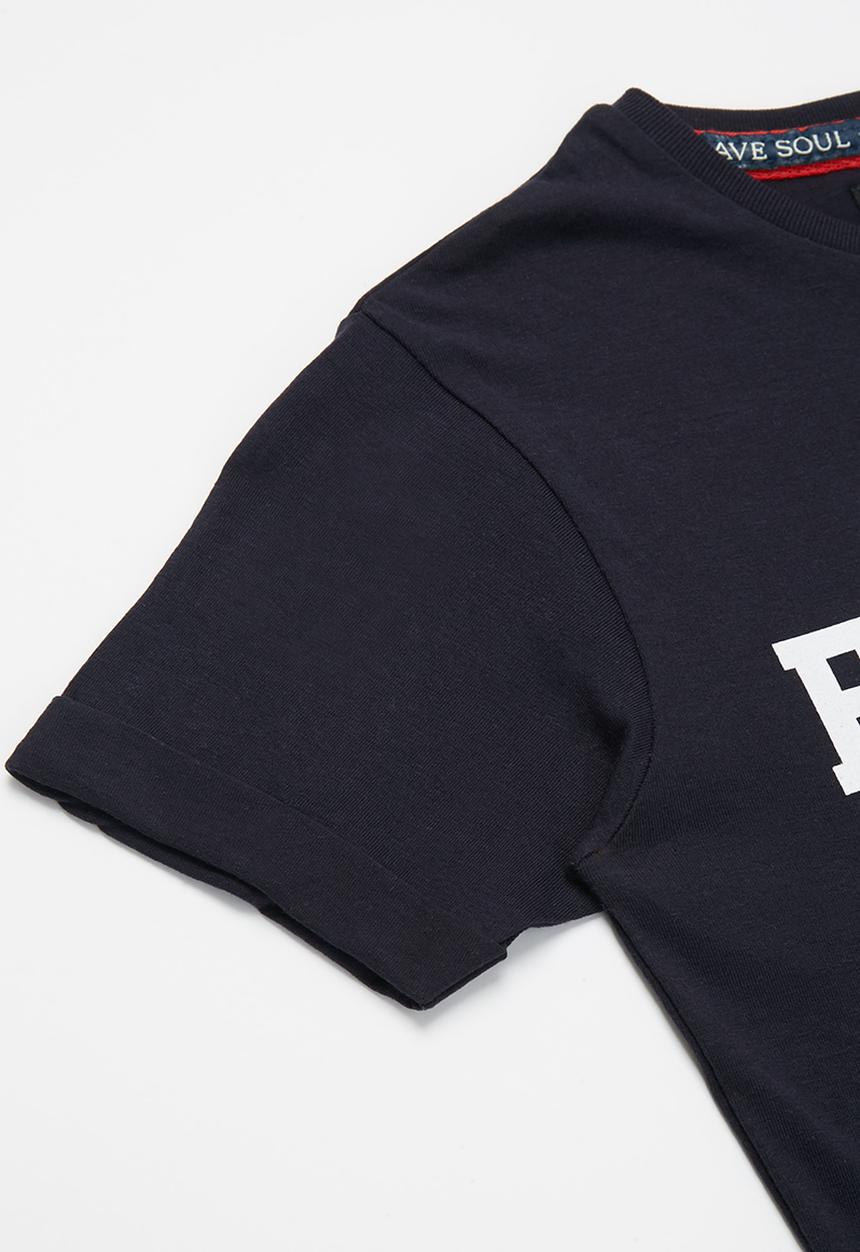Brave Soul - Slogan short sleeve tee - navy
