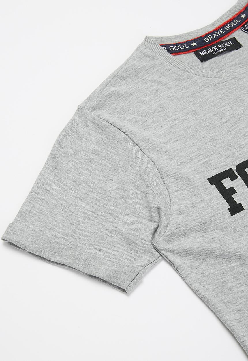 Brave Soul - Slogan short sleeve tee - grey 
