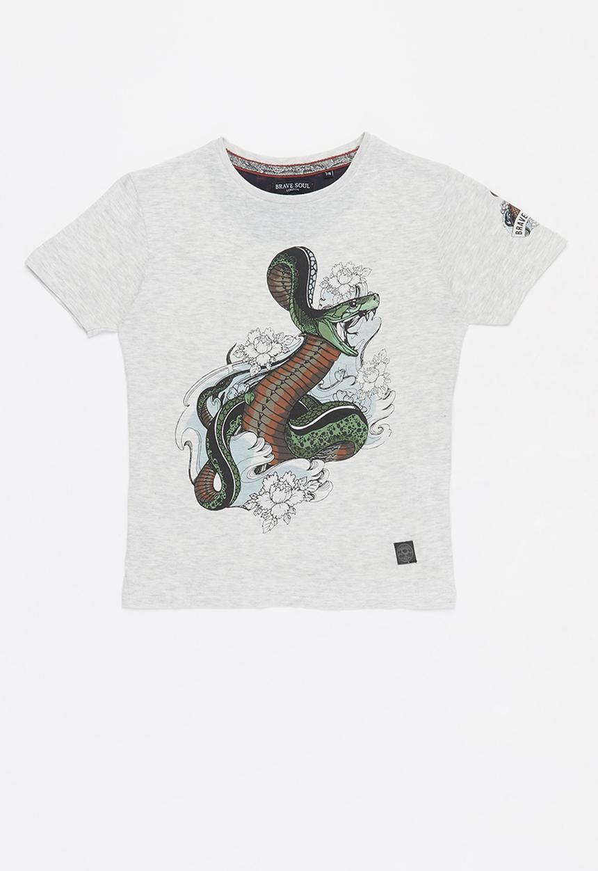 Brave Soul - Habu printed short sleeve tee - grey 