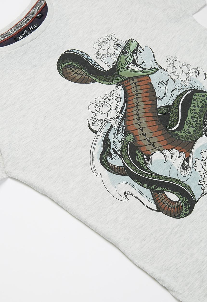 Brave Soul - Habu printed short sleeve tee - grey 