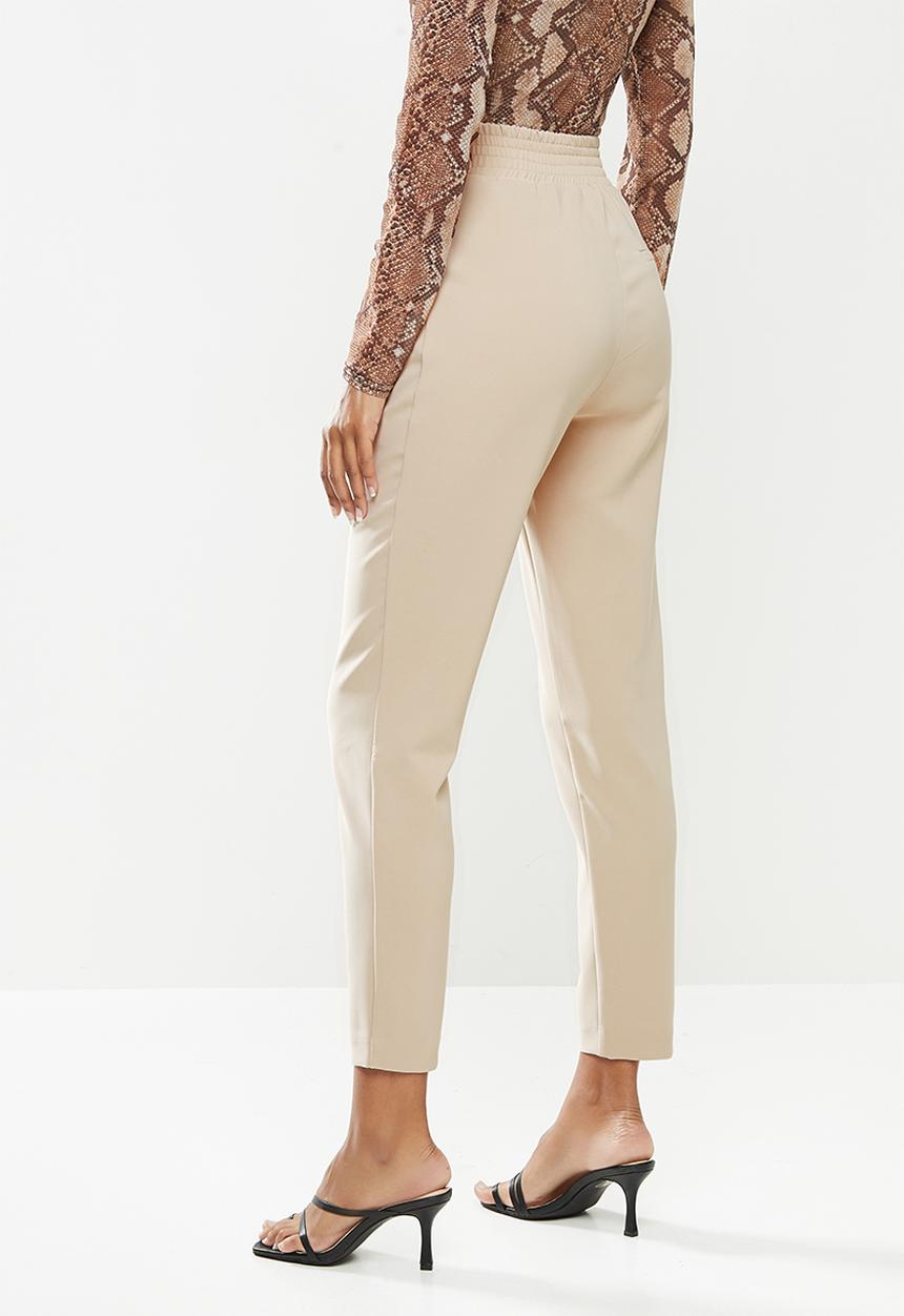 SISSY BOY - Toronto:high rise elasticated pants with wb detail - sand