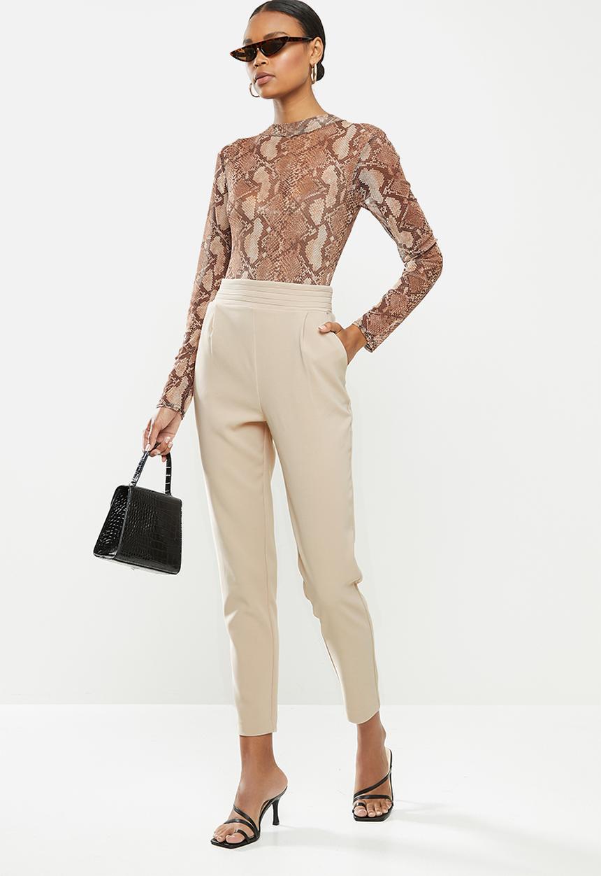 SISSY BOY - Toronto:high rise elasticated pants with wb detail - sand