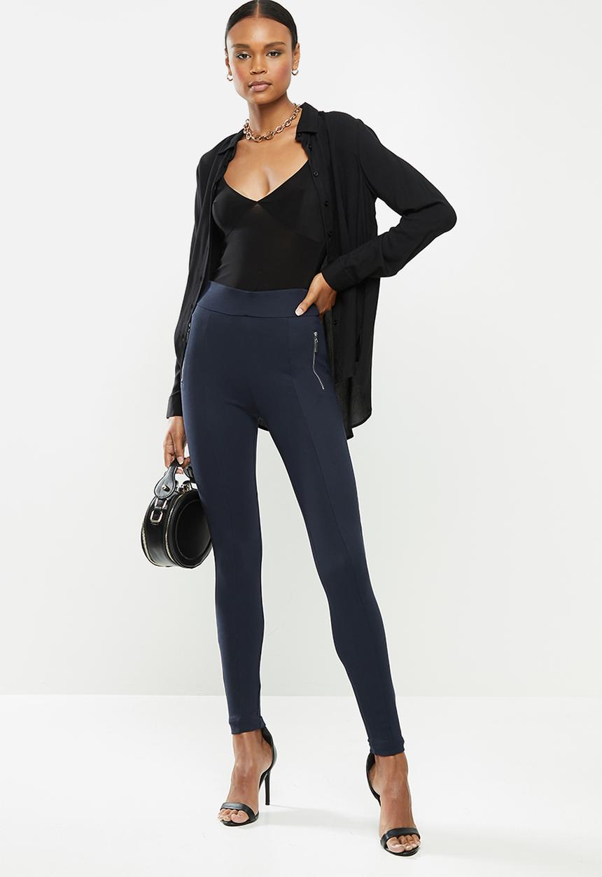 SISSY BOY - Valery:high rise legging with front metal zip - navy