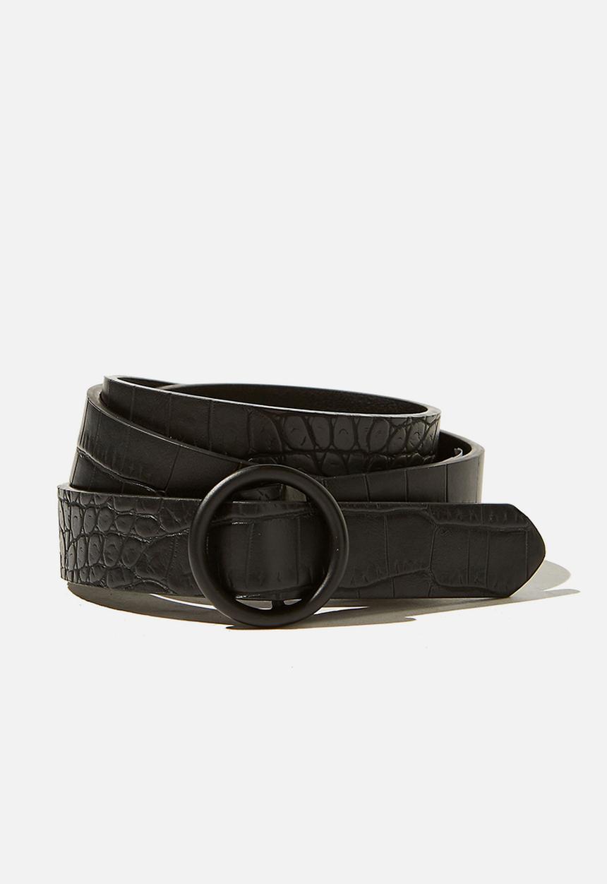 Rubi - Round about buckle belt - black croc / matte buckle