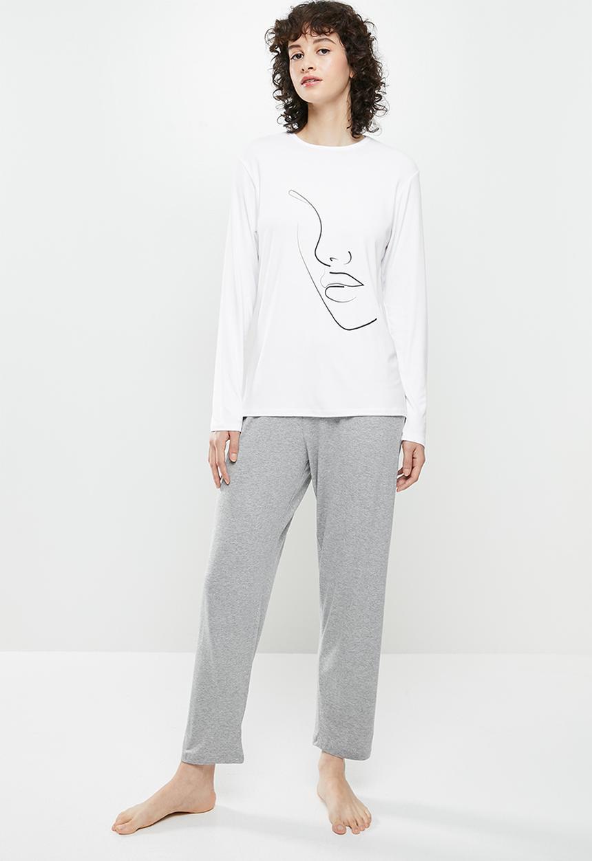 Superbalist - Sleep tee & pants set - white & grey 
