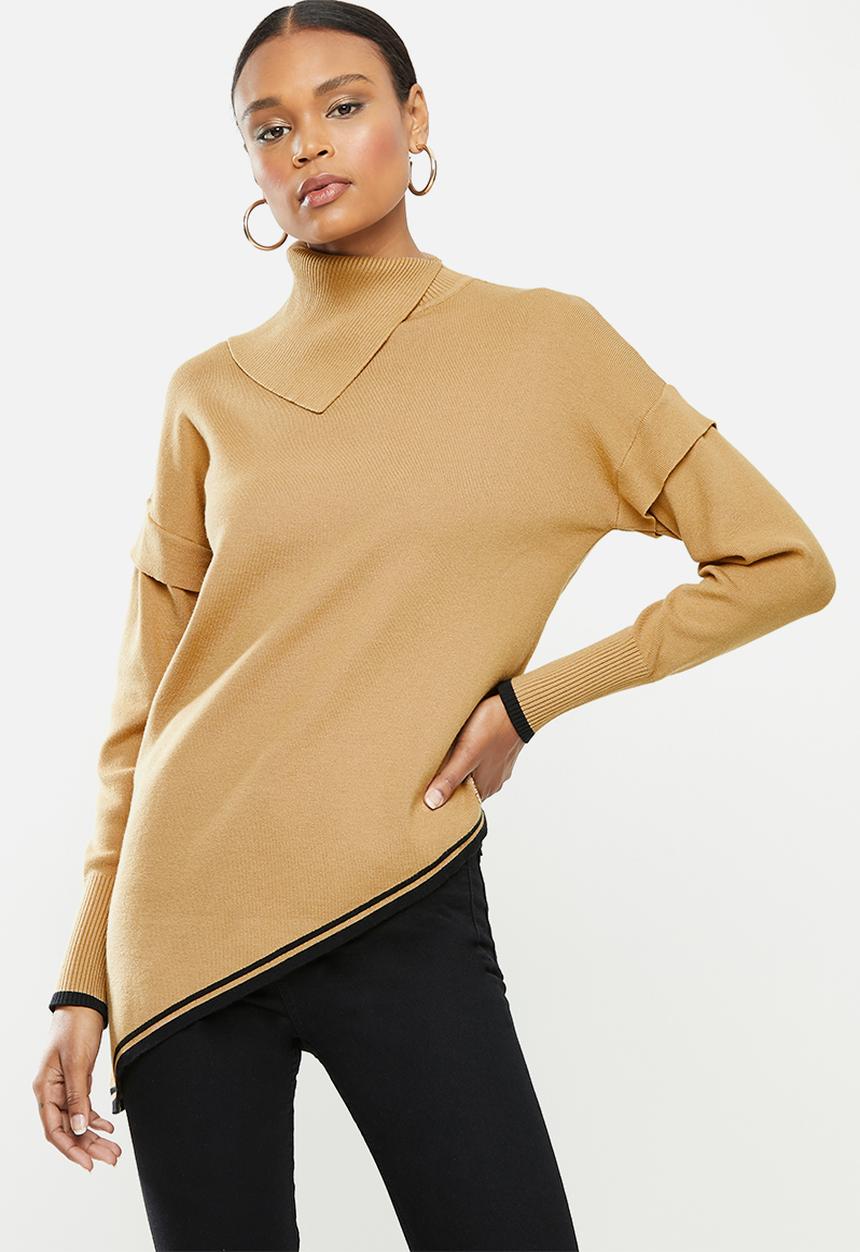 SISSY BOY - Nicole: asymmetrical detailed duo-tone knit - camel