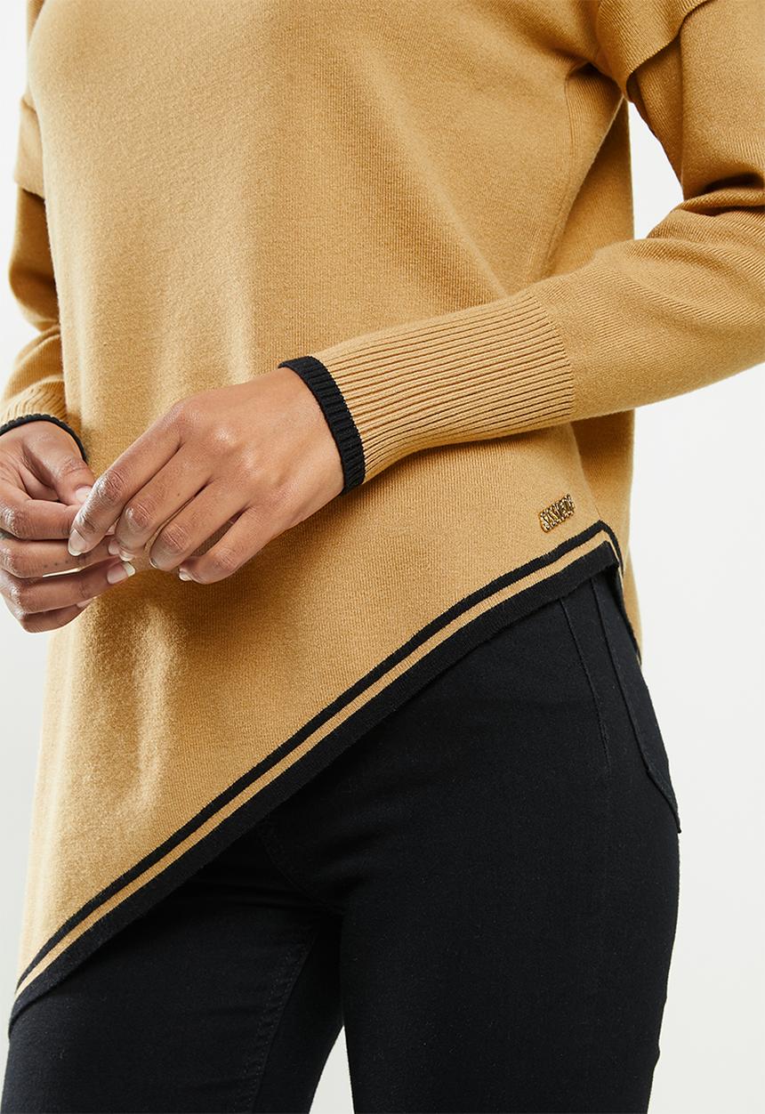SISSY BOY - Nicole: asymmetrical detailed duo-tone knit - camel