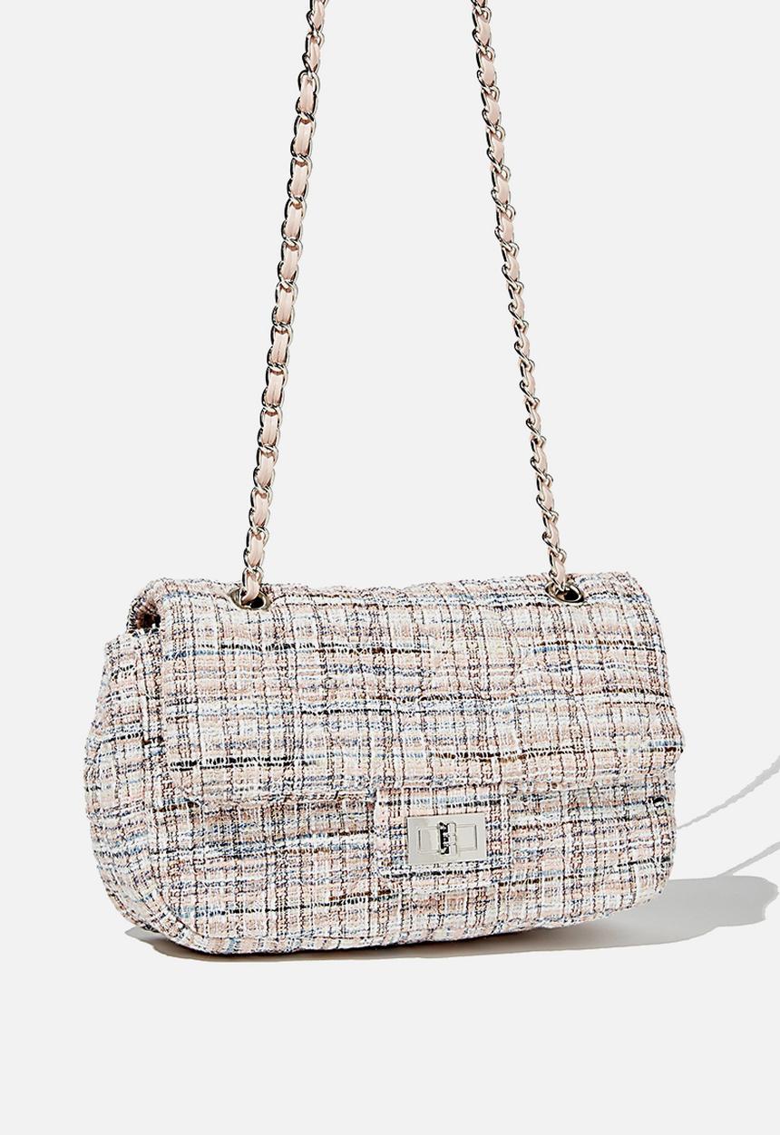 Rubi - Hailey quilted cross body bag - pink/ecru tweed