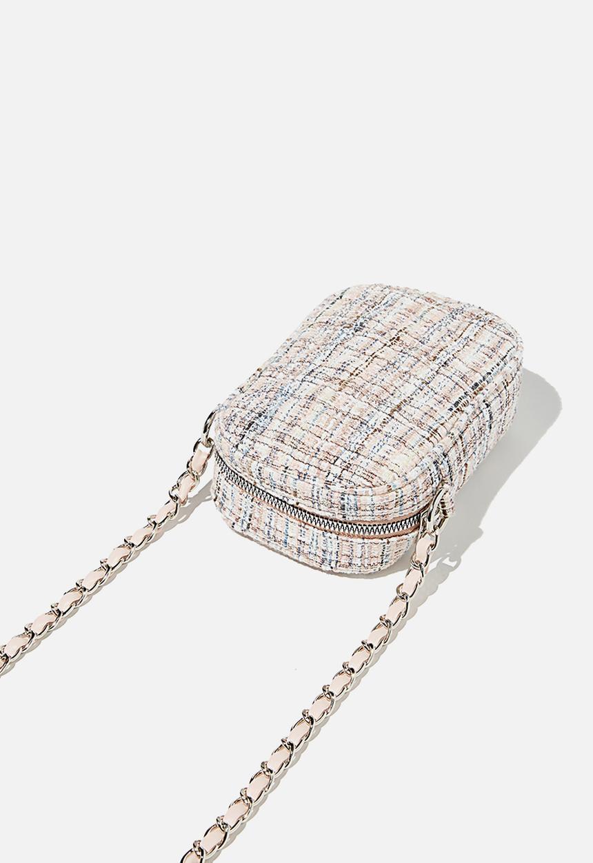 Rubi - Hailey mini quilted cross body bag - pink/ecru tweed
