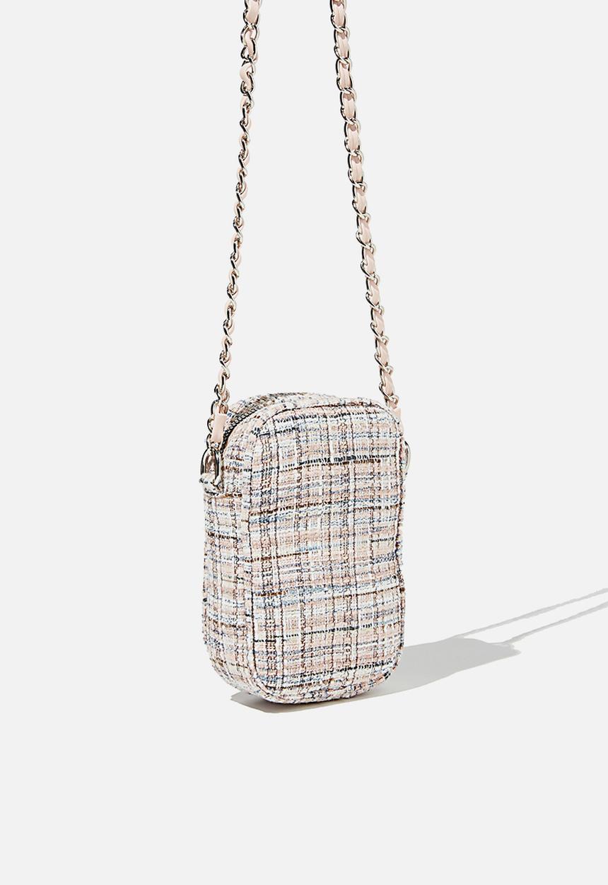 Rubi - Hailey mini quilted cross body bag - pink/ecru tweed