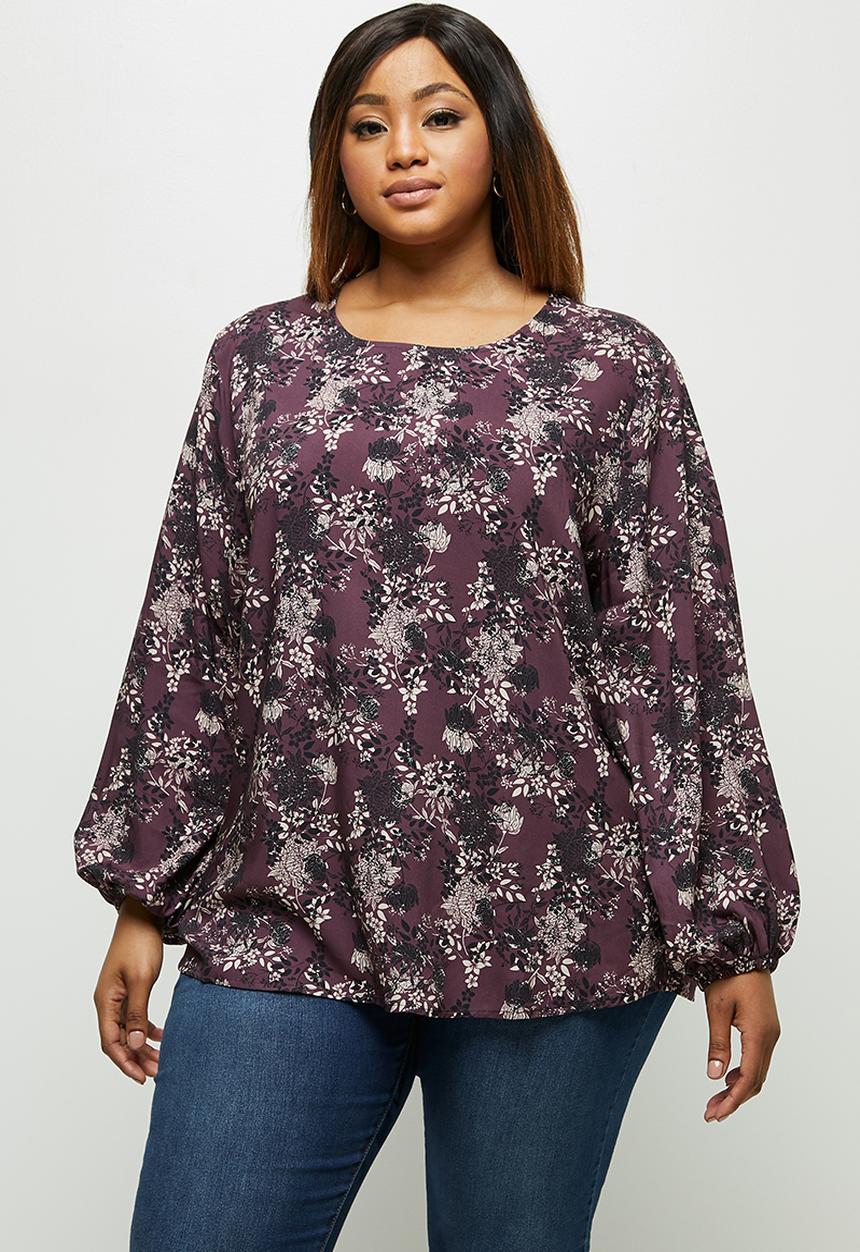 edit Plus - Bellow sleeve shell blouse - plum