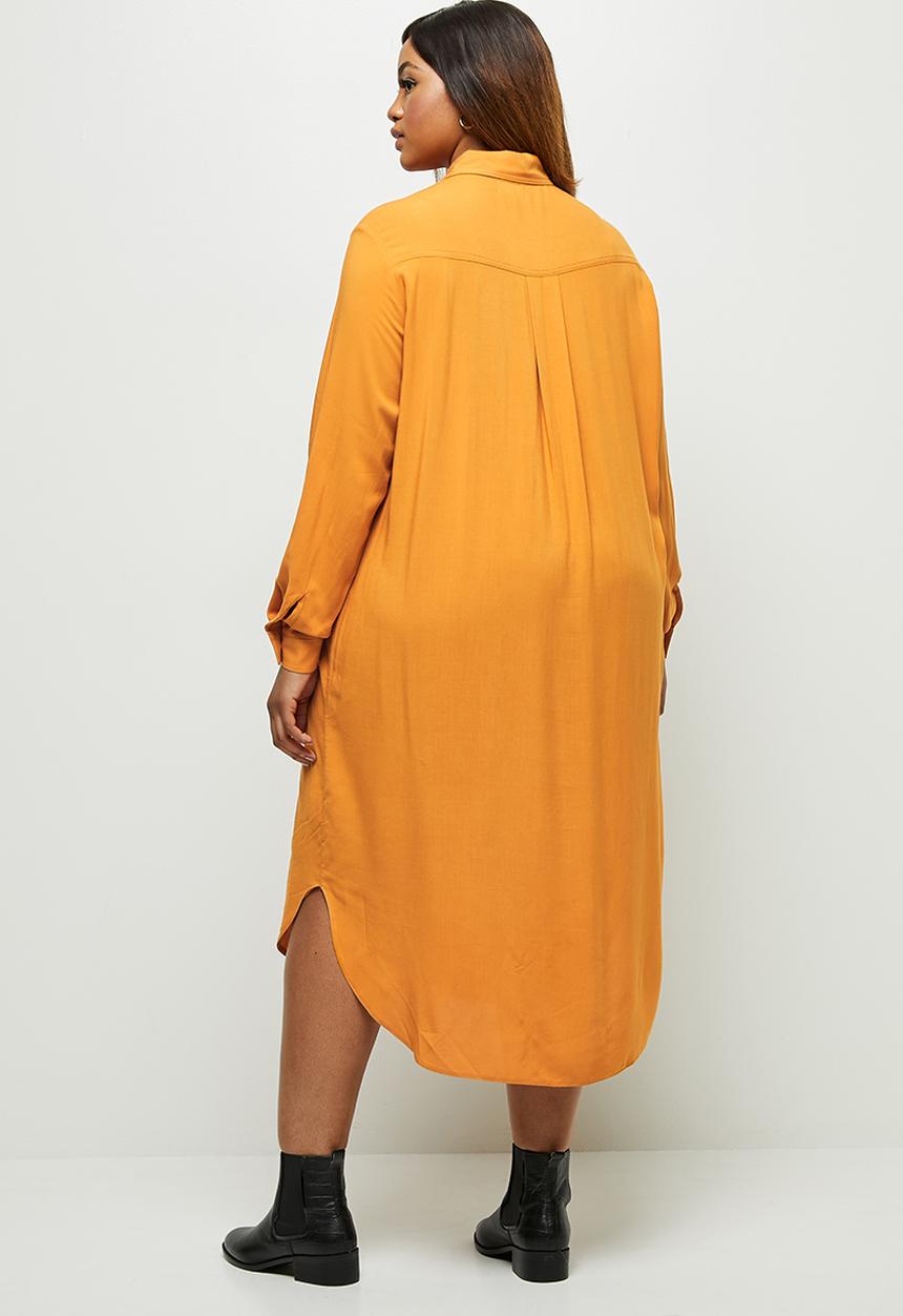 edit Plus - Basic midi shirt dress - yellow 