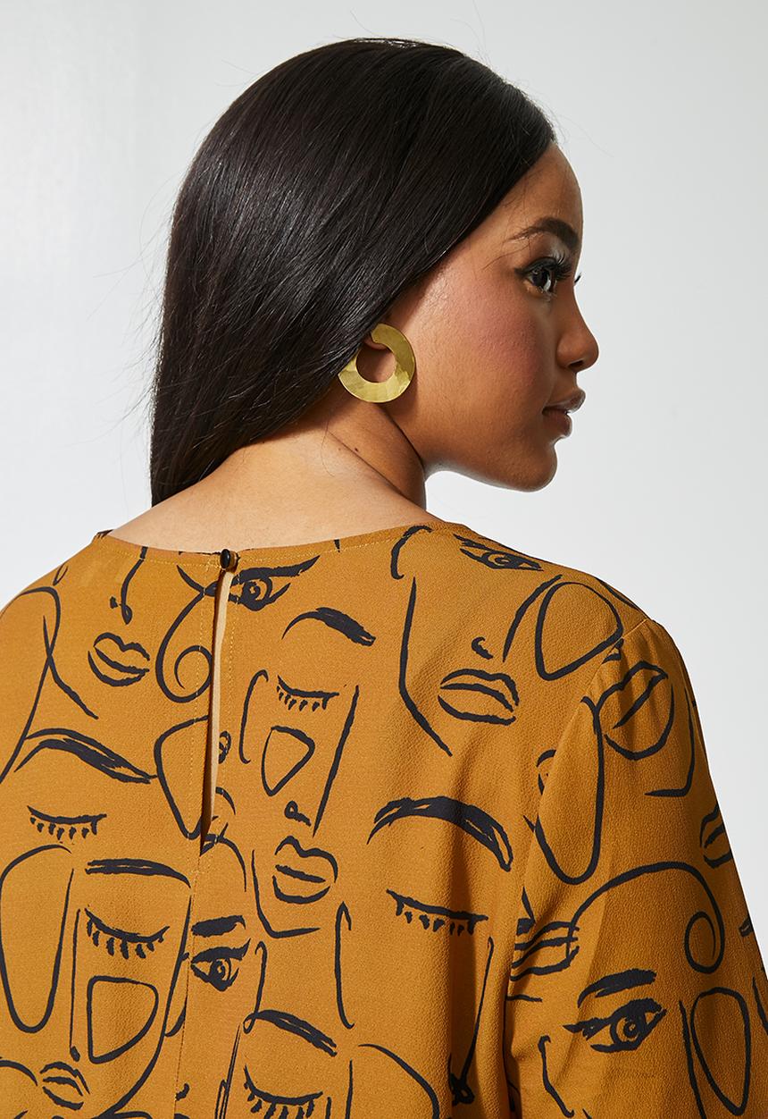 Superbalist - Blouson sleeve shell top - tobacco abstract
