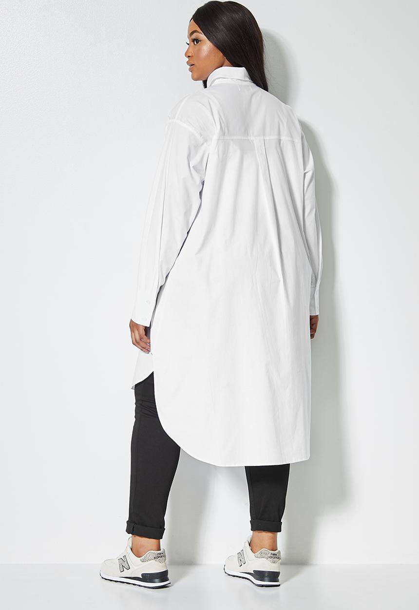 Superbalist - Cotton blend long length shirt - white