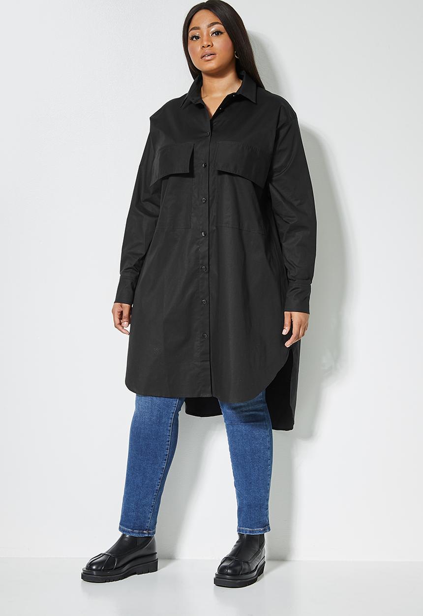 Superbalist - Cotton blend long length shirt - black