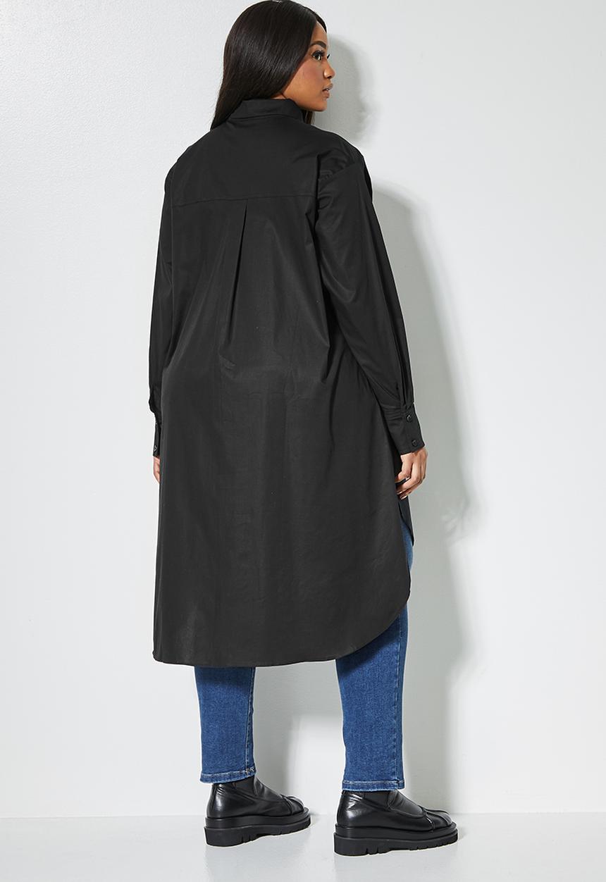 Superbalist - Cotton blend long length shirt - black