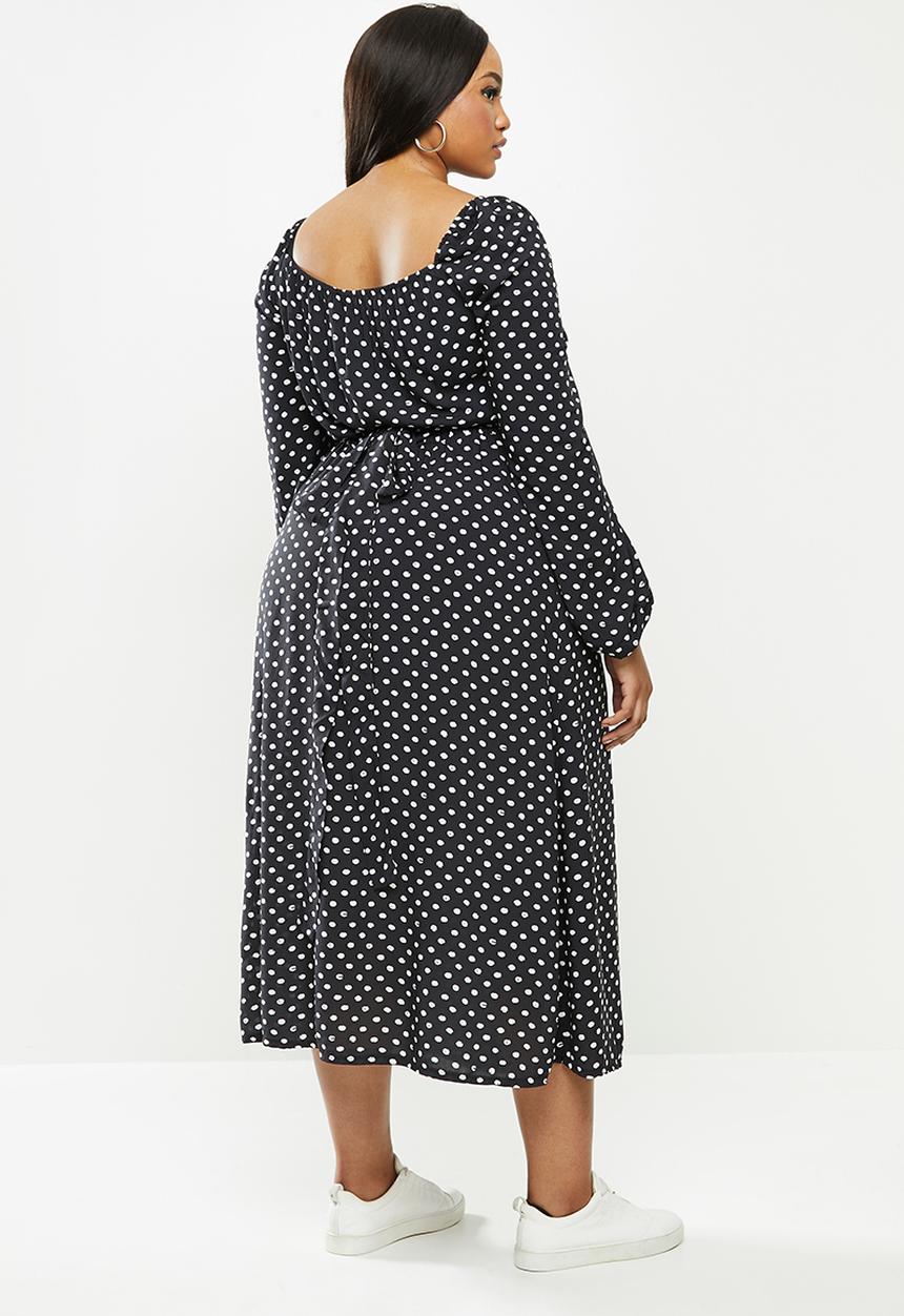 Me&B - Plus spot wrap dress - black & white 