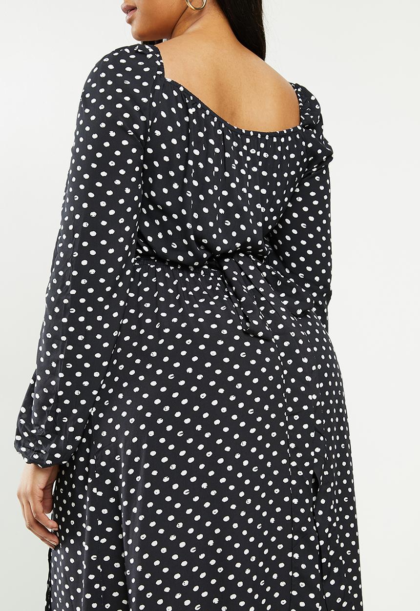 Me&B - Plus spot wrap dress - black & white 