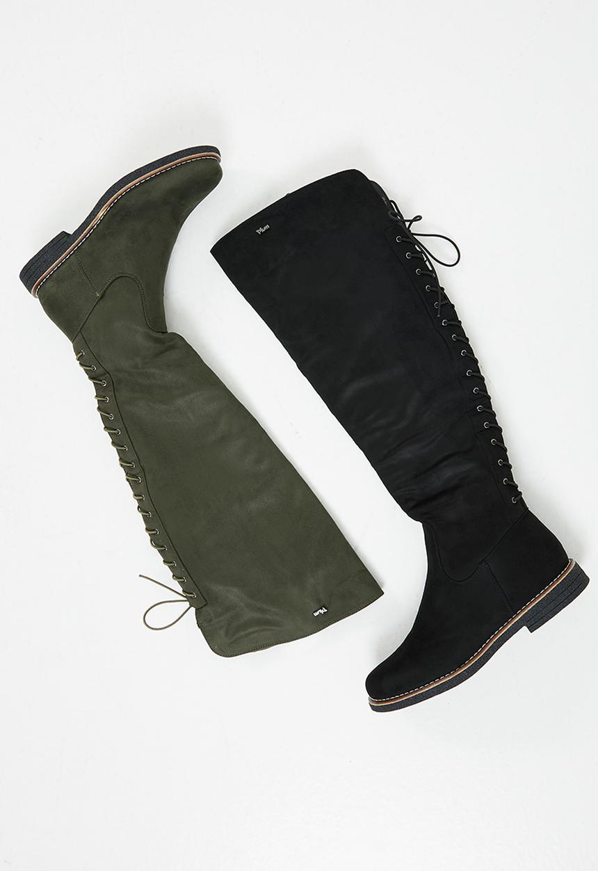 Plum - Aria knee length boot - black