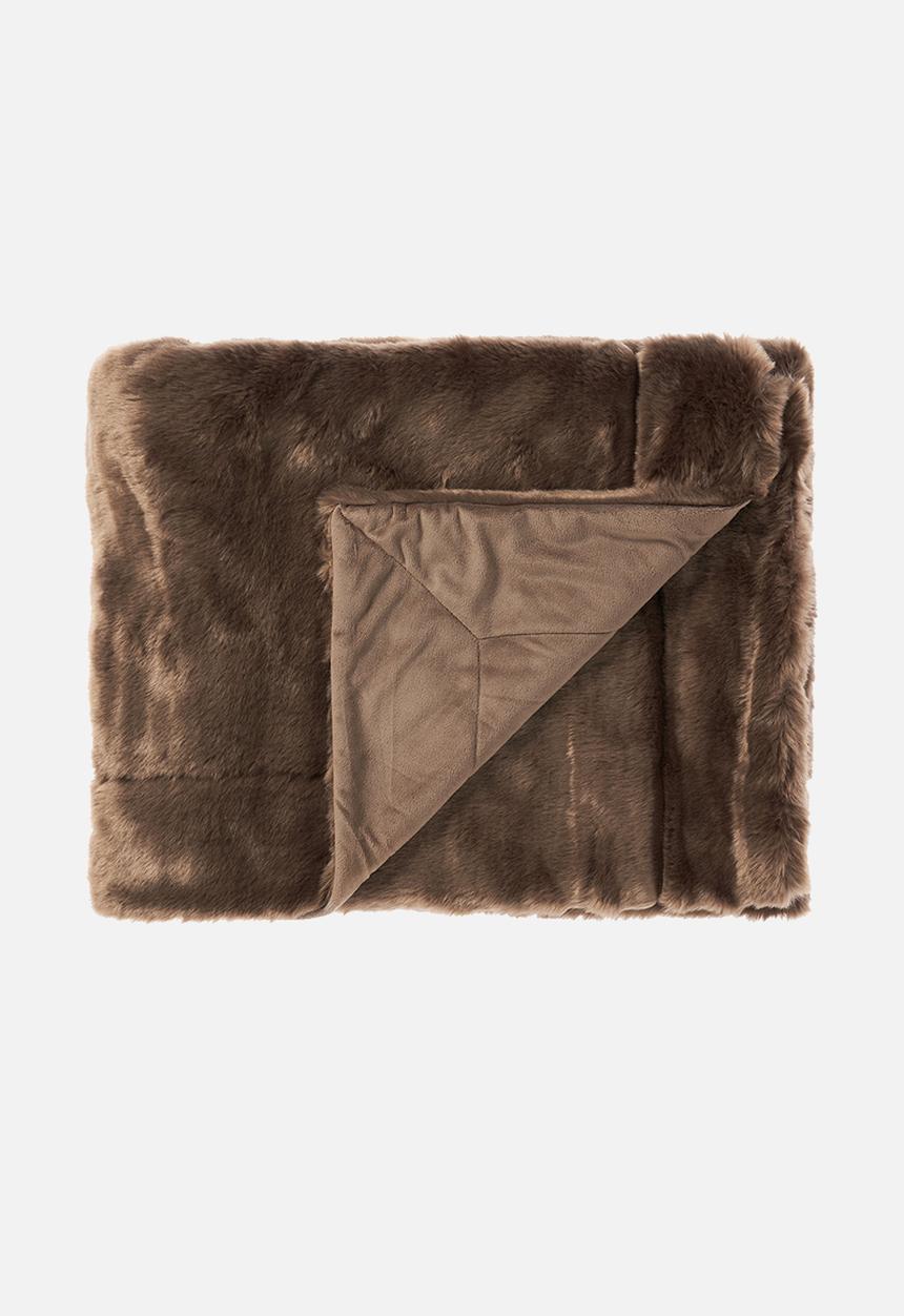 Linen House - Selma faux fur throw - timber