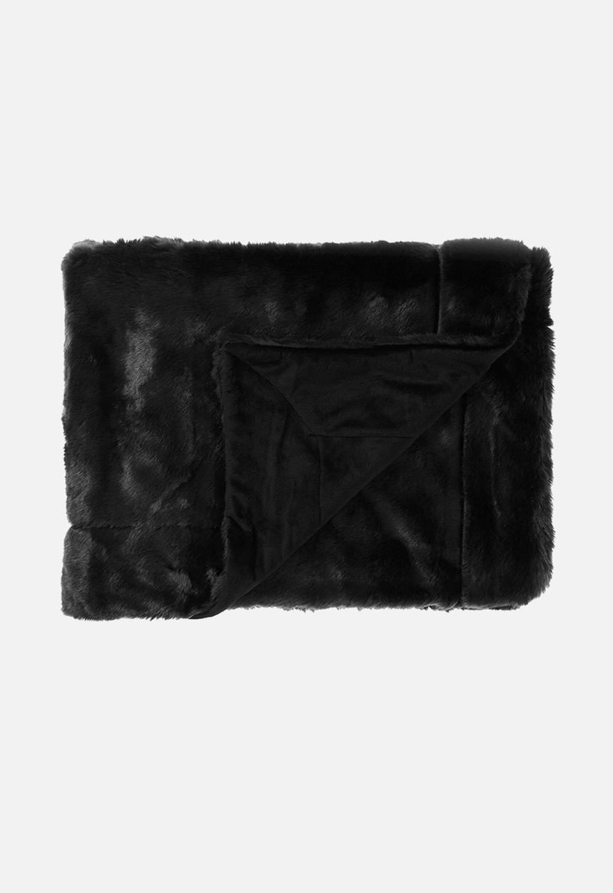 Linen House - Selma faux fur throw - black