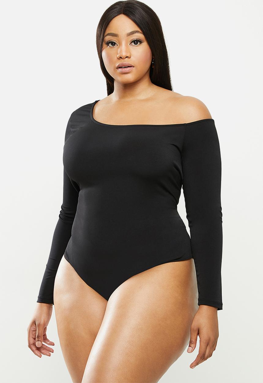 MILLA - Asymmetric one shoulder long sleeve bodysuit - black