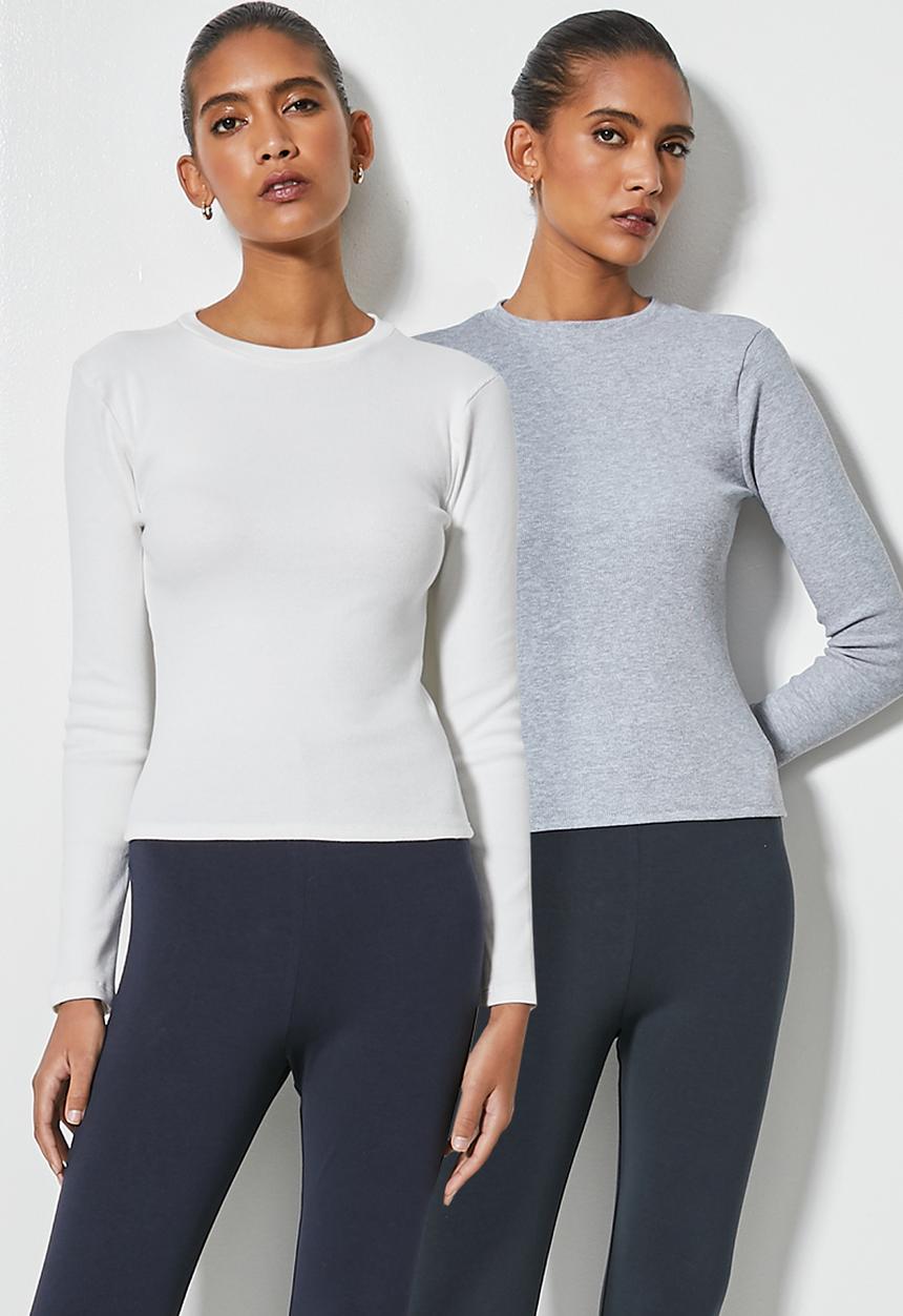 Superbalist - 2-pack crew neck rib tops - grey & white