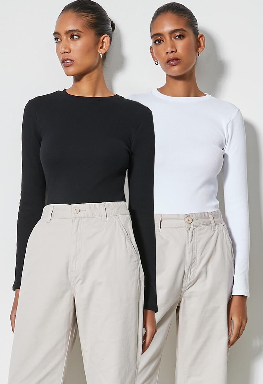 Superbalist - 2-pack crew neck rib tops - black & white