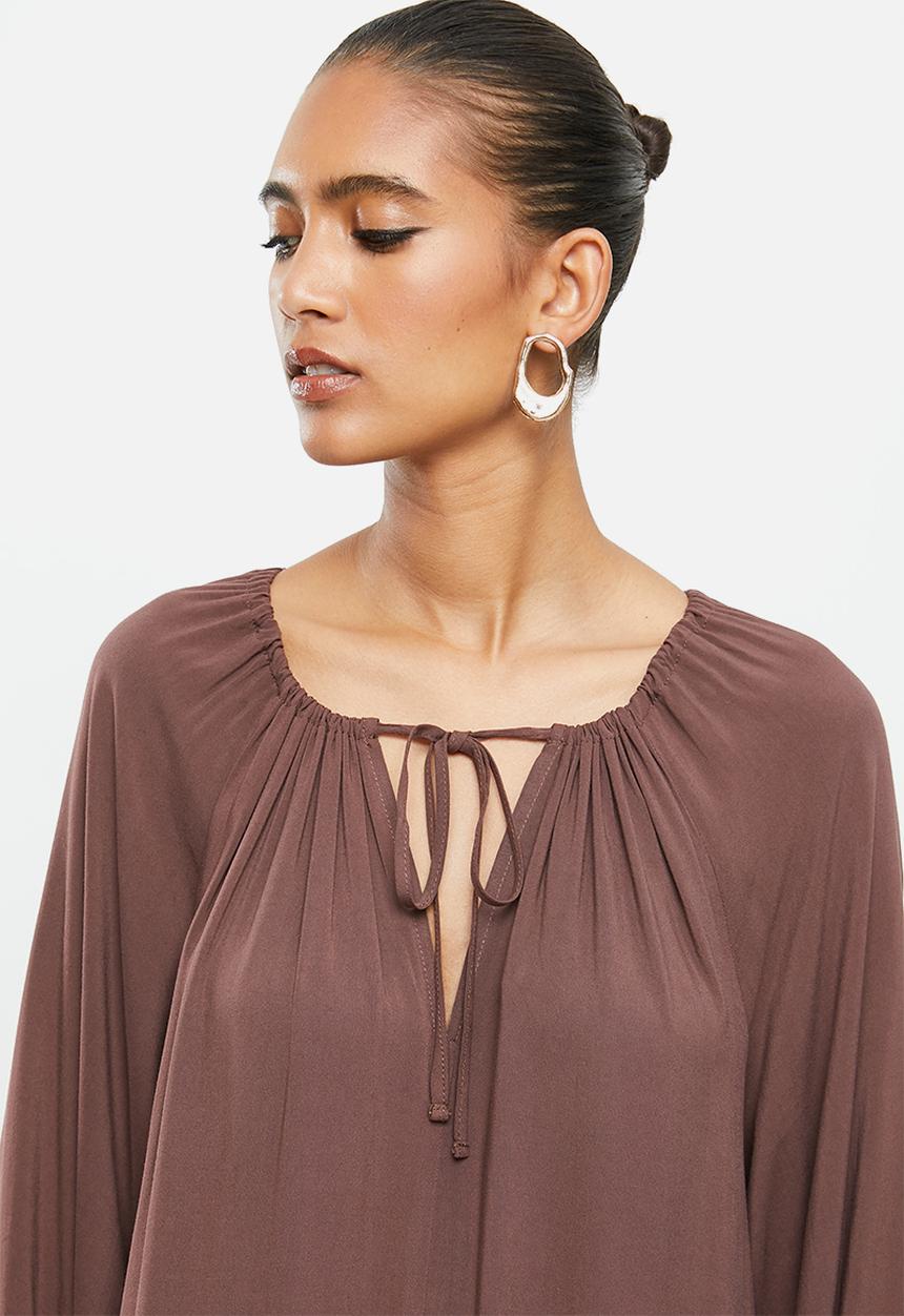 VELVET - Rayon Boho tiered maxi dress - brown 
