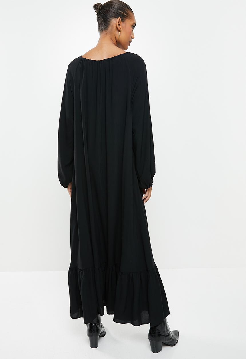 VELVET - Rayon  boho tiered maxi dress - black