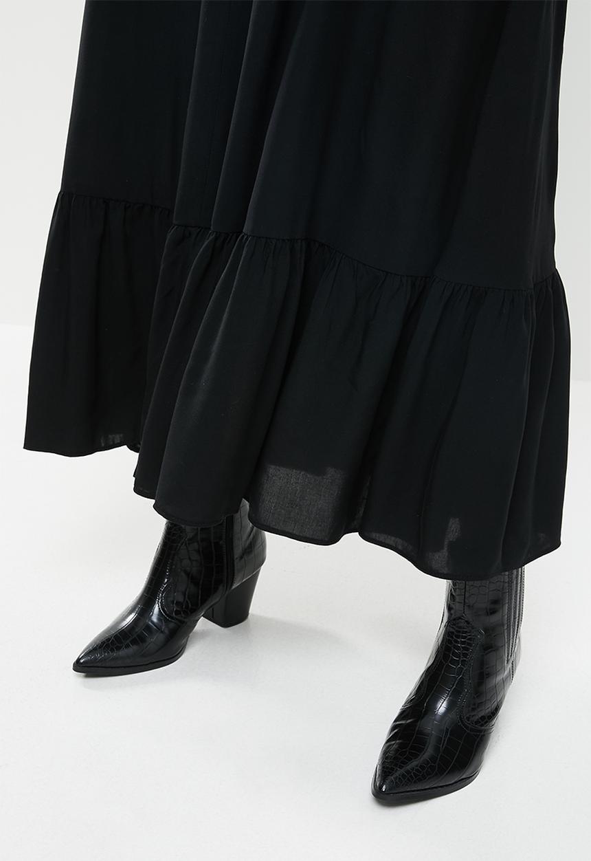 VELVET - Rayon  boho tiered maxi dress - black