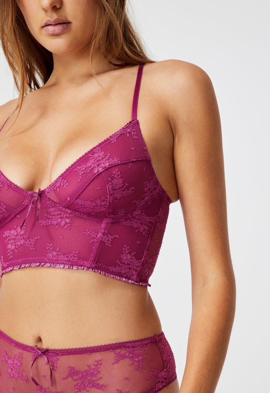 Cotton On - Cherry blossom longline bralette - raspberry orchid