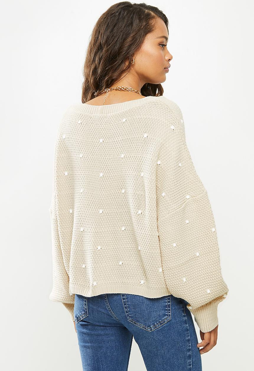 Missguided - Petite polka dot balloon sleeve cardigan - stone