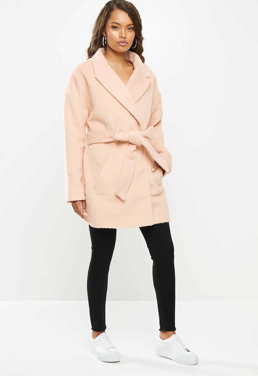 Missguided - Petite drop shoulder belted crop formal coat - stone