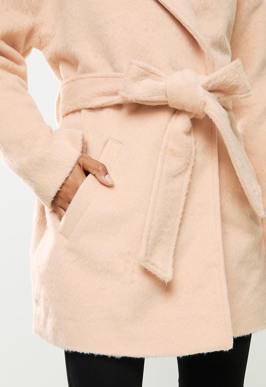Missguided - Petite drop shoulder belted crop formal coat - stone