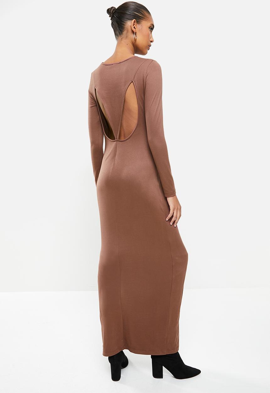 VELVET - Luxe knit column maxi dress with cut-out back - brown