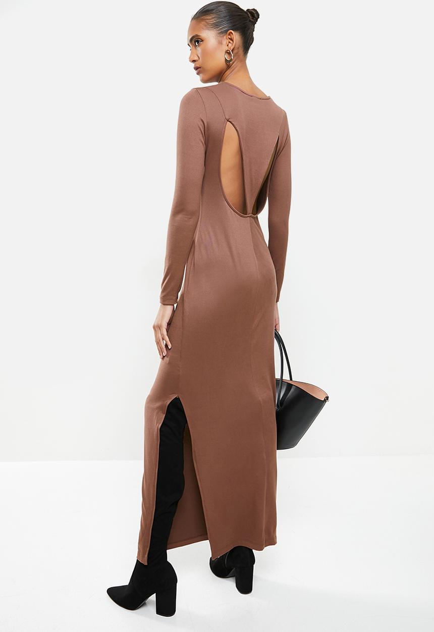 VELVET - Luxe knit column maxi dress with cut-out back - brown