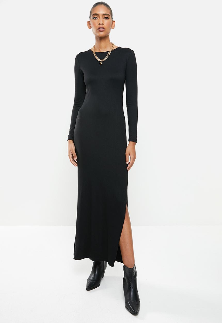 VELVET - Luxe knit column maxi dress with cut-out back - black