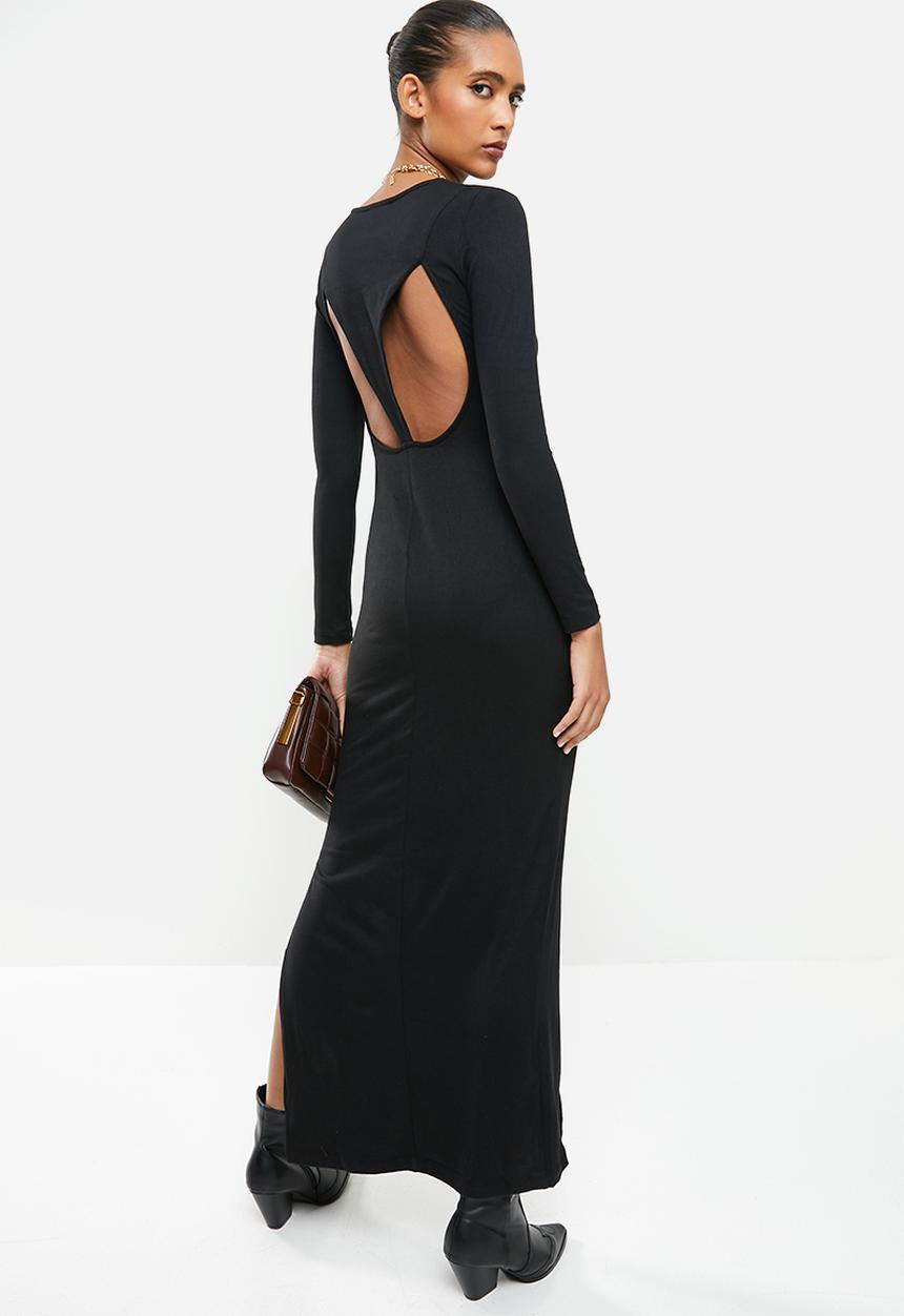 VELVET - Luxe knit column maxi dress with cut-out back - black