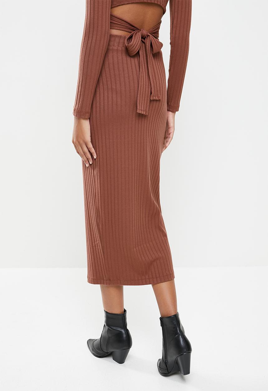 VELVET - Slinky rib knit pencil skirt - brown