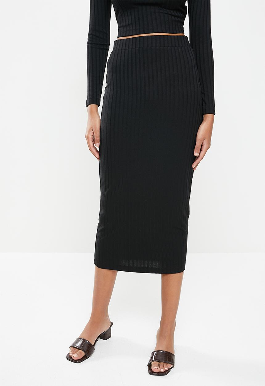 VELVET - Slinky rib knit pencil skirt - black