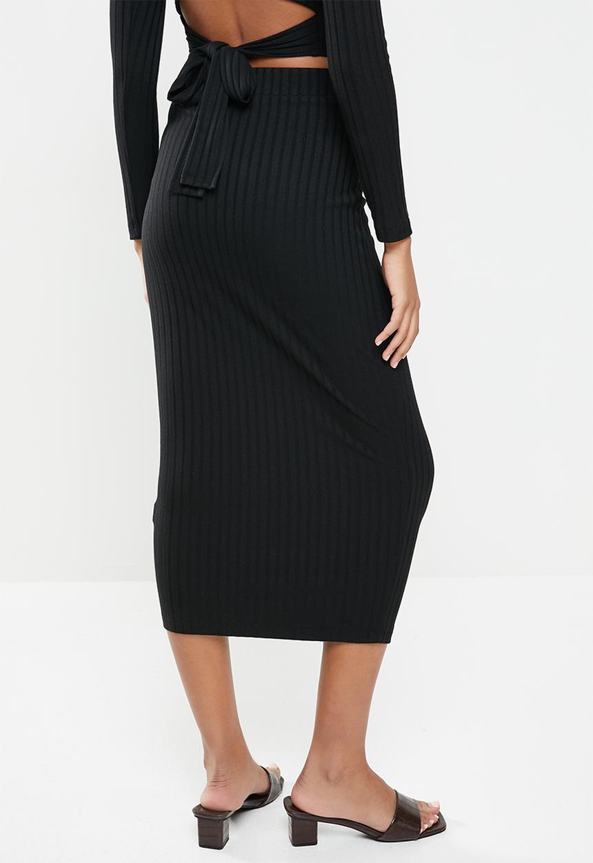 VELVET - Slinky rib knit pencil skirt - black