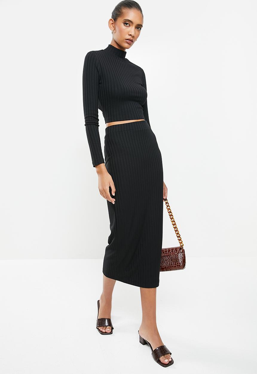 VELVET - Slinky rib knit pencil skirt - black