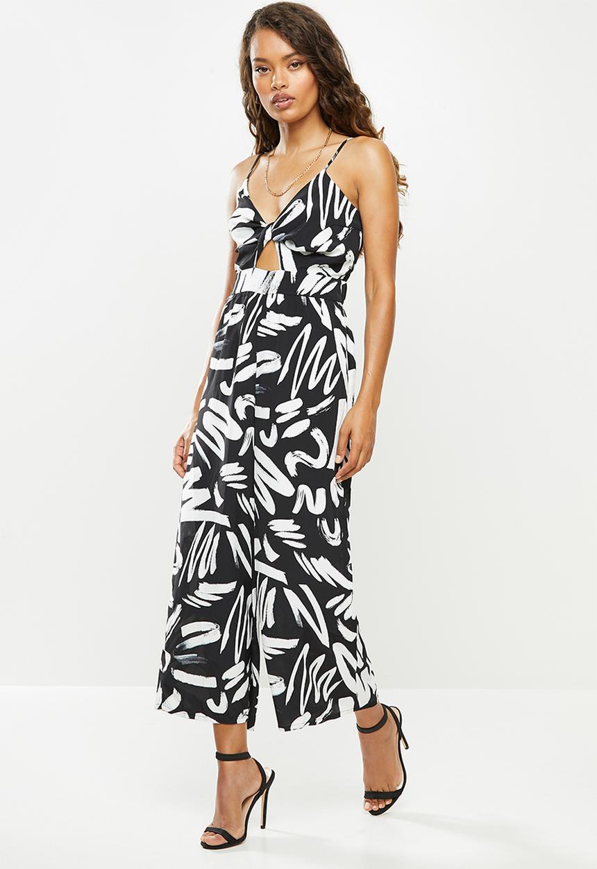 Glamorous - Paint stroke keyhole jumpsuit - black & white 