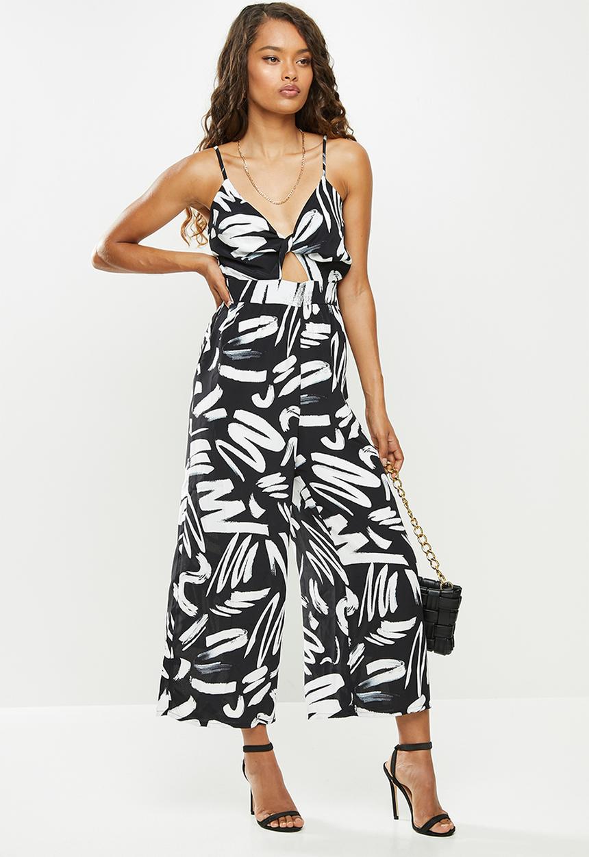 Glamorous - Paint stroke keyhole jumpsuit - black & white 