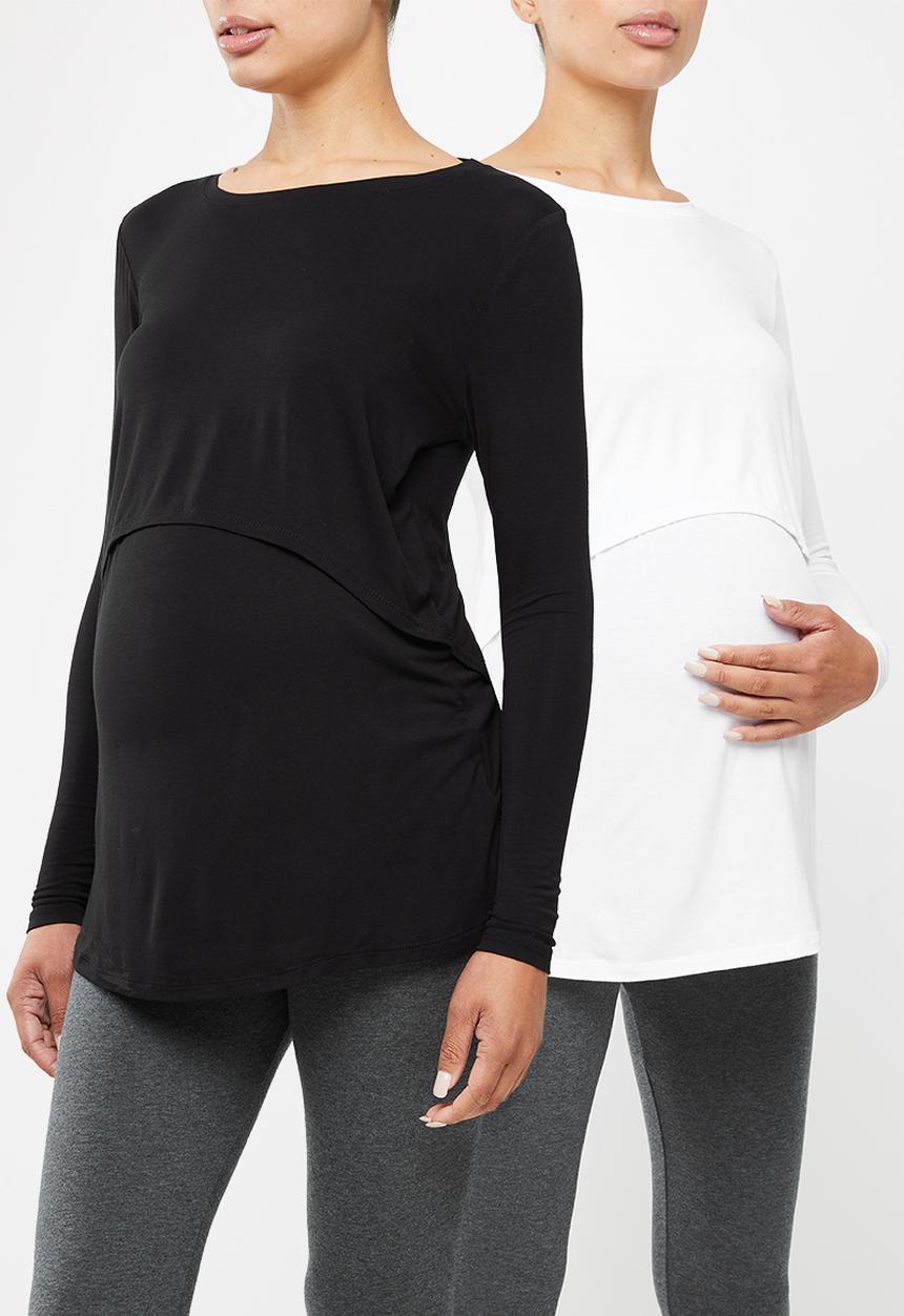 Cotton On - Maternity 2 in 1 long sleeve top 2 pack - black & white