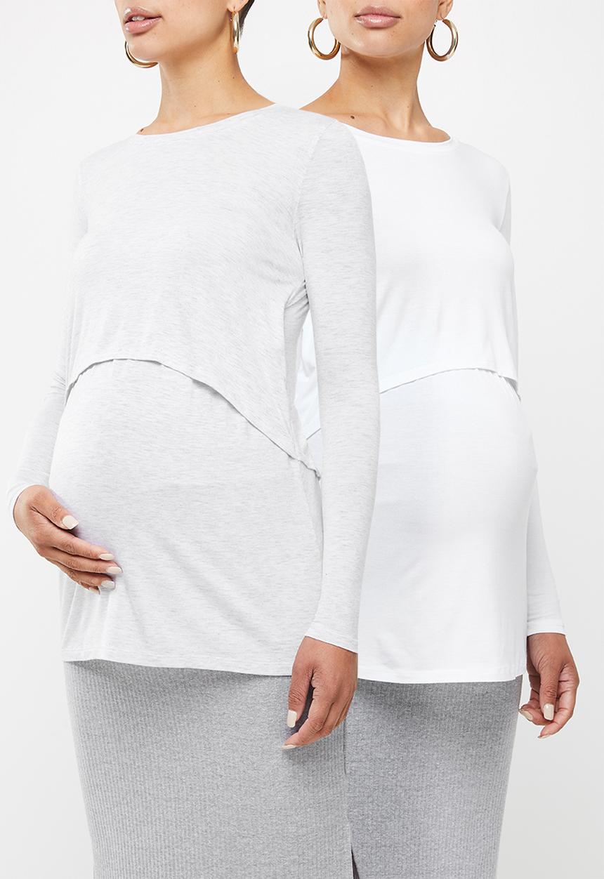 Cotton On - Maternity 2 in 1 long sleeve top 2 pack - white & grey